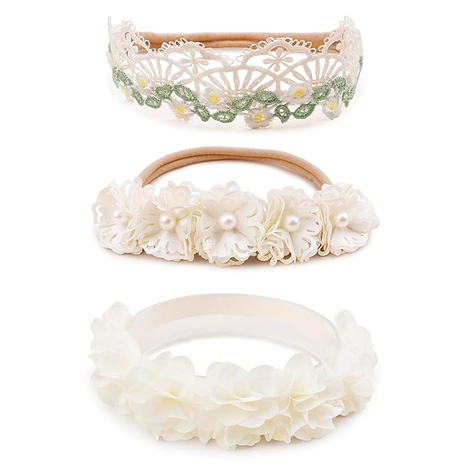 OOSAKU Baby Girl Flower Headbands Set Elastic Floral Headbands 6pcs Soft Nylon Hair Band for Newborn Toddler Hair Accessories (H-L1)