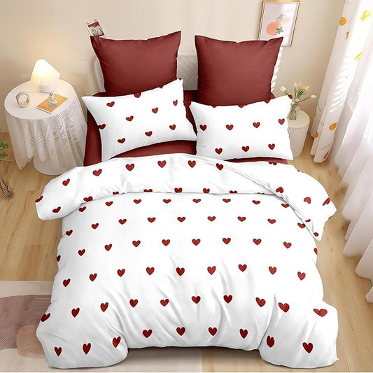 Red Duvet Cover Queen Size Heart Bedding Set Kids Boys Girls Cute Love Pattern Soft Breathable Reversible Fall Christmas Duvet Cover Set 3 Pieces with 2 Pillowcases