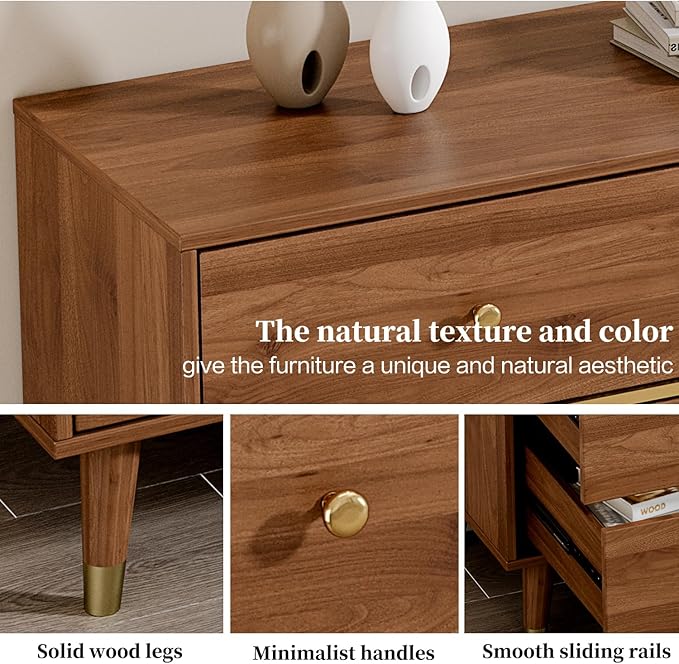 9 Drawer Dresser,63" Wide Mid Century Modern Chest of Drawers,Wooden Bedroom Drawer Dresser with 9 Storage Drawers for Bedroom, Living Room,with Anti-Tipping Device,Tan