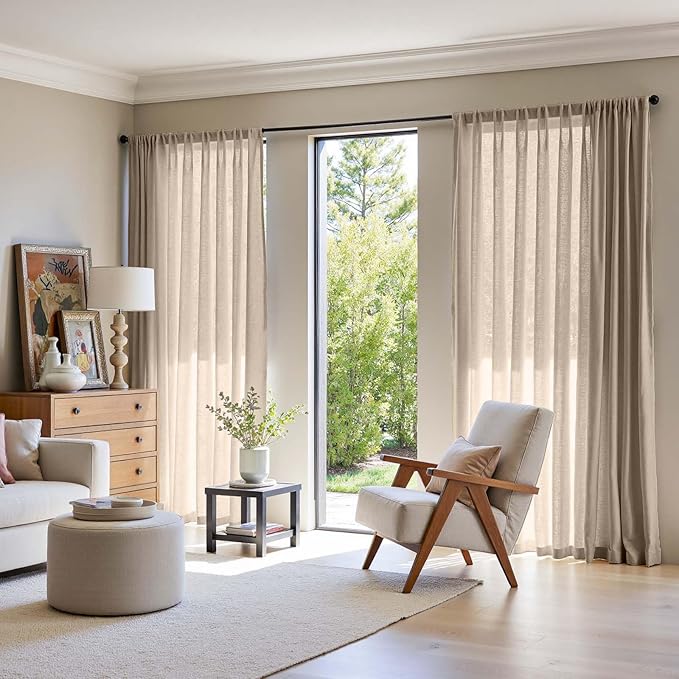 jinchan Taupe Linen Blend Curtain 84 inch Length 1 Panel for Sliding Door, Light Filtering 100 inch Extra Wide Living Room Drape with Rod Pocket Back Tab(100W x 84L, Taupe)