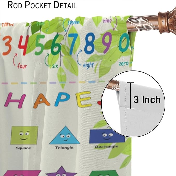 Kids Alphabet Curtain Cartoon Animal Nursery Rustic Leaves Plant Funny School Education Learning Tools Printed Rod Pocket Window Drapes for Bedroom Living Room Decor 42" W X 45" L