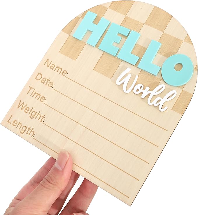Racing Hello World Bulletin Board - Little Racer Birth Information Record,Fast Race Car Checkered Wooden Board, Newborn Milestone Announcement Sign,Hospital Nursery Racing Card Photo Props.