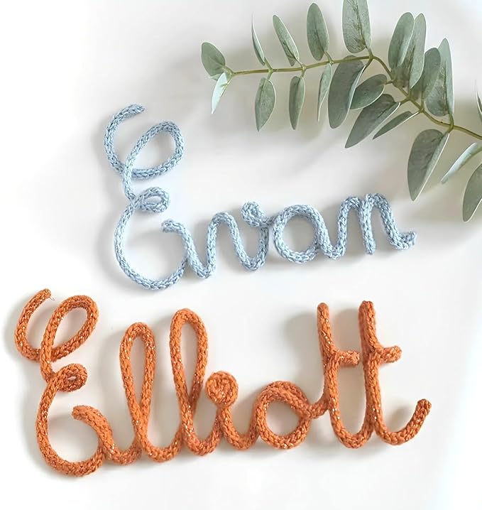 Custom Wire Name Sign, Personalized Nursery Wall Art, Knitted Metal Lettering for Baby Room, Playroom Door Decor
