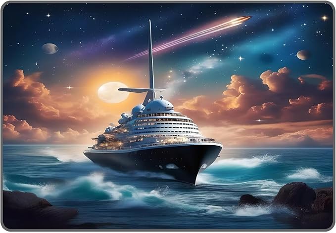 Nautical Ship Rug for Kids Room Galaxy Ferry Boat Rugs for Boys Bedroom Ocean Cloud Carpet Sun Planet Printed Throw Rugs for Teens Living Room,39 in x 79 in