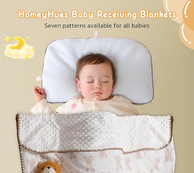 Baby Blanket Double Layer Cotton 40 x 40 Soft Receiving Blanket with Pattern Machine Washable Bunny
