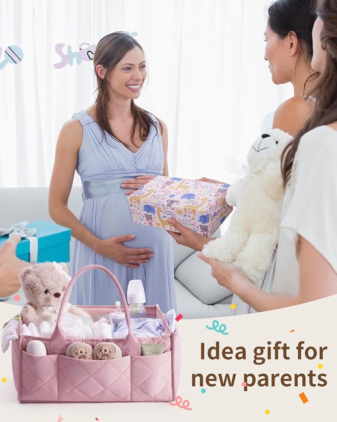 CEI-CEI Baby Diaper Caddy Organizer with Handle, Large Portable Nursery Storage Basket for Newborn Essentials, Changing Table and Car Organizer, Gift for Baby Shower