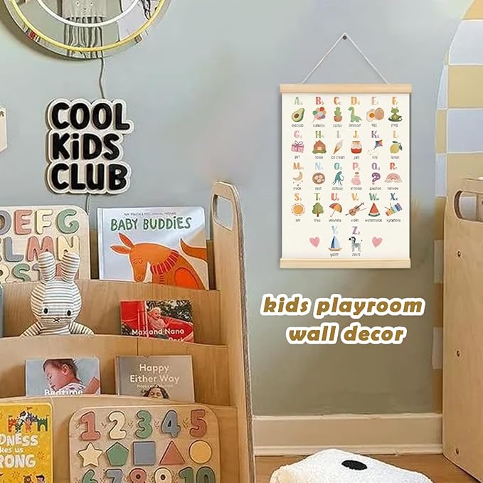 ShowDraven Alphabet Poster Hanger Frame, Nursery Toddler Room Wall Decor, ABC Banner Wall Art with Wooden Frames, Alphabet Banner Wall Hanging Decor for Toddler Playroom Nursery,12x16 Inch