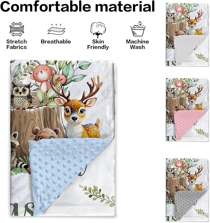 Personalized Baby Blanket with Name – Animal Theme Soft Receiving Blanket for Newborn Boys Girls, Custom, Cozy Nursery Decor for Toddlers