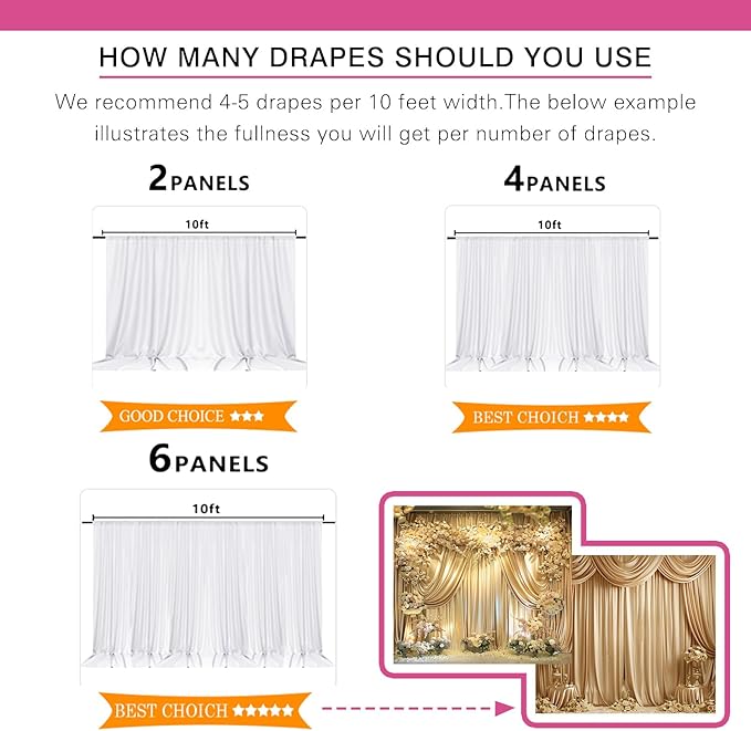10x10ft Wedding Curtains White Wedding Backdrop for Ceremony Prom Stage Backdrop Satin Fabric Curtain Drapes Curtains Panels with Rod Pockets W5' x H10'2 Panels YUNBSDJ005