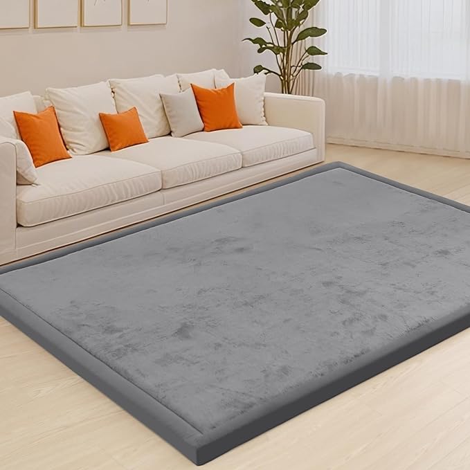 ACOMOPACK Baby Play Mat for Floor,1.3" Thick Memory Foam Area Rug for Living Room,Soft Velvet Crawling with Non-Slip Bottom for Kid,Toddler,71"×79" Tummy Time Nursery Rugs,Yoga（Dark Grey）