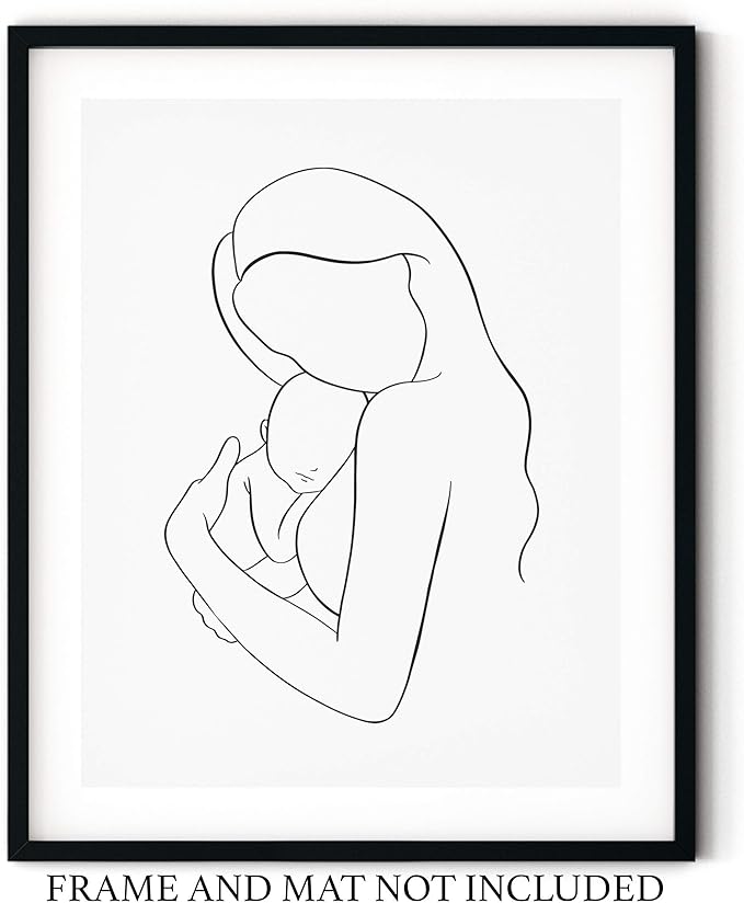 Mother and Infant Child Nursery Wall Art | 11x14 UNFRAMED Black and White Minimalist Nordic Print | Mama and Baby Modern Scandinavian Home Decor