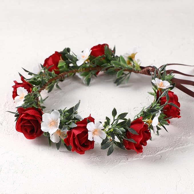 Rose Hair Flower Crown - Girl Flower Crown Decoration Rose Celebration Round Floral Head Bride Wedding Renaissance Festival Party Birthday Ball Photo Accessories