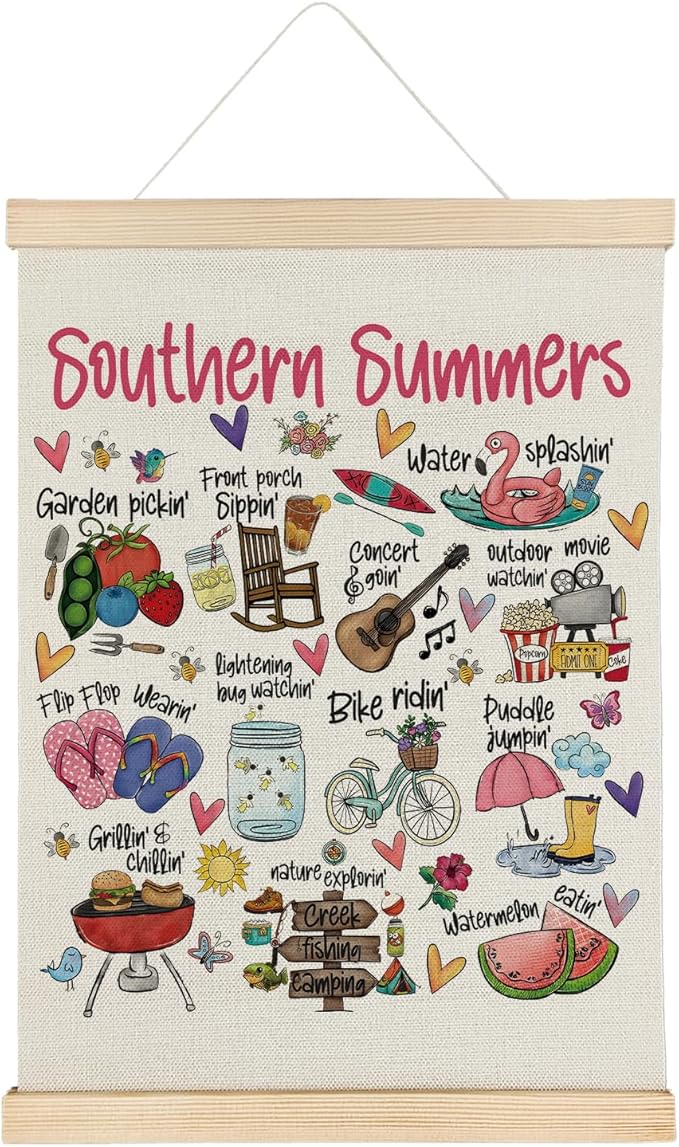 SereneHanctuary Southern Summers Wall Art,Funny Summer Wall Decor,Summer Vibes Poster Hanger Frame for Office Home Decor,12X16Inches
