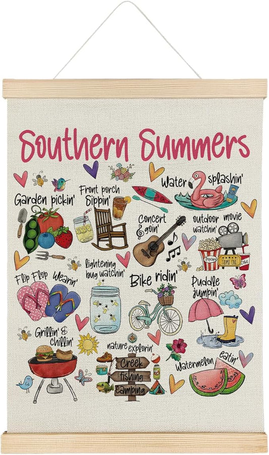 SereneHanctuary Southern Summers Wall Art,Funny Summer Wall Decor,Summer Vibes Poster Hanger Frame for Office Home Decor,12X16Inches