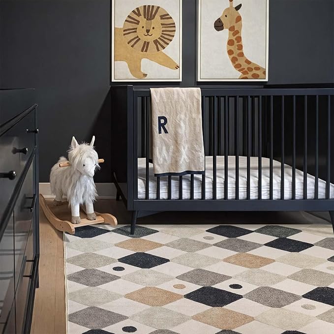 jinchan Macy Area Rug 4x6 Kids Washable Indoor Non-Slip Black and White Modern Soft Rug Elementary School Classroom Diamond Carpet for Nursery Playroom Daycare Bedroom Living Room Marble on Cream