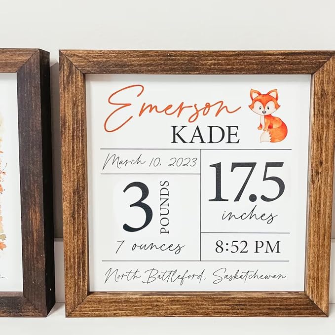 IZI POD Personalized Wooden Baby Name Announcement Signs,Custom Baby Name Sign,Birth Announcement And Footprint Sign For Hospital,Baby Girl Or Boy,Welcome Signs,Baby Arrival Sign,Baby Shower Gifts/7