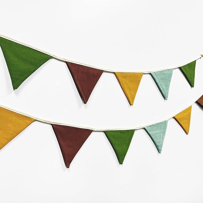 2 Sets of Yellow Green Brown Pennant Banner 24Pcs Nursery Garland Flags Fabric Triangle Streamers for Kids Jungle Safari Summer Woodland Camping Birthday Baby Shower Party Decorations Baby Room Decor