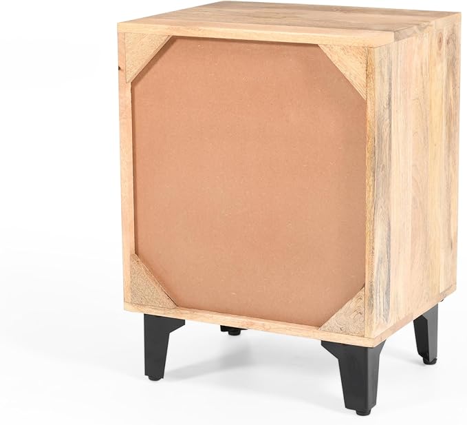 Nightstand, End Table with 2 Drawers, Mid Century Modern Side Table with Shelf Storage Bed Night Stand Accent Table for Bedroom, Living Room… (Solid Wood)