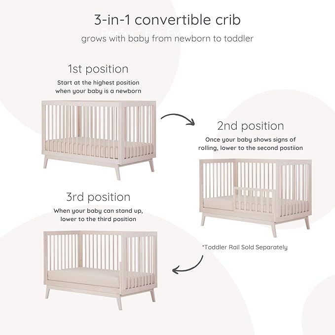 dadada Baby Soho 3 in 1 Convertible Wooden Crib to Toddler Bed - Made in Italy, GREENGUARD Gold Certified, Baby-Safe Finish, Sustainable Beech Wood, Modern Design, 3 Adjustable Heights (Natural Wash)