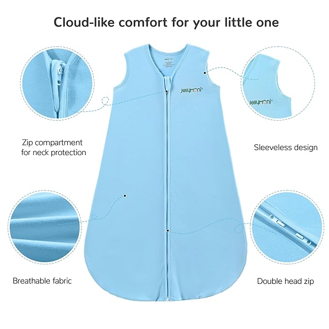 JELLYMONI Baby Sleep Sack 6-12 Months 100% Cotton Wearable Blanket, 0.5 TOG Soft Lightweight Toddler Sleeping Sack 3 Pack 2-Way Zipper Newborn Sleep Sacks