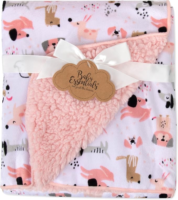 Sherpa Fleece Baby Blankets for Boys and Girls – Colorful, Reversible Baby Blankets for Newborns, Infants, Toddlers, and Nursery (Puppy Pink)