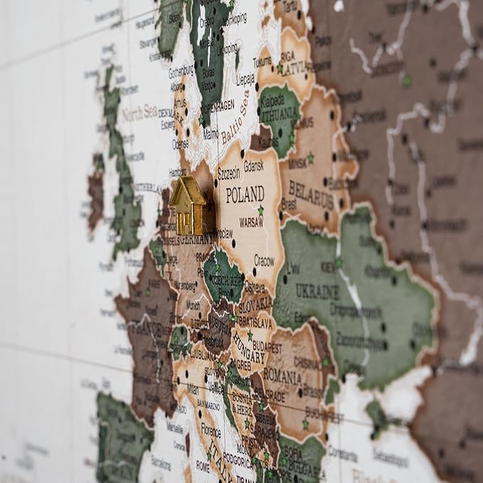Canvas World Map with Cork Pin Board - English Lettering - Decorative Wall Decoration for All Rooms - Canvas Pictures with World Map Motif (120x80 cm, Pattern 24)