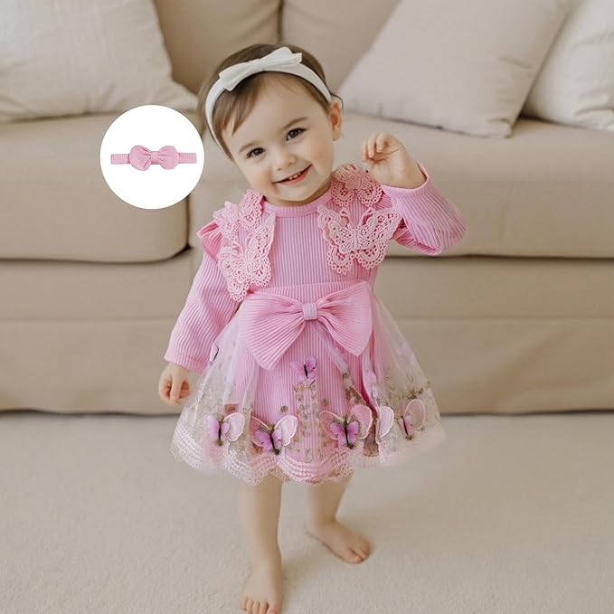 Giraropa Baby Girl Fall Winter Clothes Long Sleeve Romper Dress + Socks + Headband Newborn Infant Cute Casual Outfits