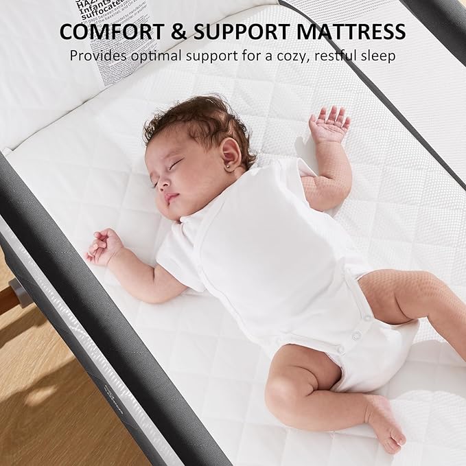 3 in 1 Baby Bassinet, Rocking Bassinet, Bedside Bassinet, 6-Height Adjustable, Bassinet Bedside Sleeper for Baby with Comfy Mattress, Breathable Mesh, Large Storage Basket