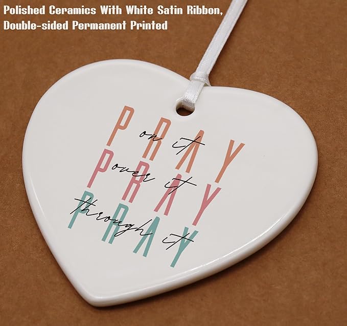 Heart Shaped Christmas Ornament-Christian Scripture Religious Bible Verse Gift for Women Men-Inspirational Affirmation Present for Him Her-Pray on It Pray Over It Ceramic Keepsake