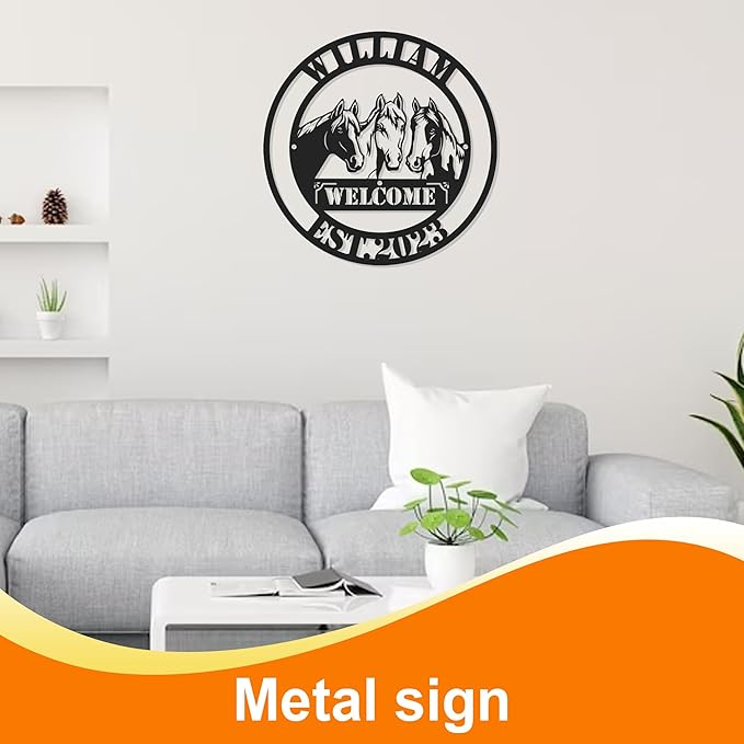 Personalized Horses Metal Welcome Sign, Horse Ranch Name Sign, Wall/Door Decor for Horse Stable, Barn, Farmhouse, Farther’s Day Gift for Dad/Grandpa/Farmer