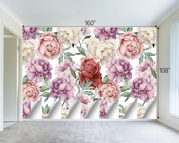 Pink Peony Flowers Mural Bedroom Peony Floral Wallpaper Room Decor Living Room tv Background Large Wall Mural - 160"x108" (Not Peel and Stick)