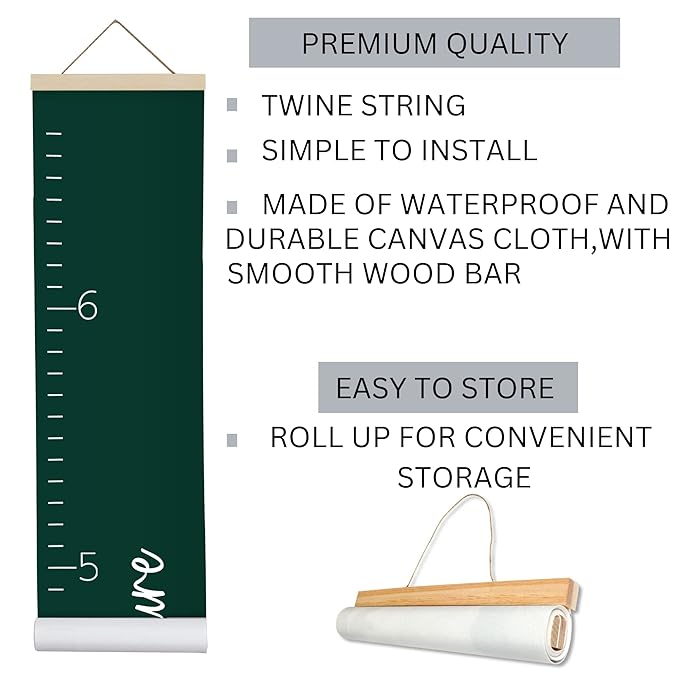 Morxy Canvas Growth Chart for Kids - Unisex Kids Room Wall Decor - Measuring Height Chart- Wall Tape with Height Chart for Kids (Loved Beyond Measure Dark Green)