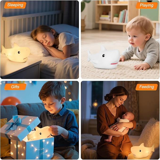 ZKLiLi Remote Shark Night Light, Cute Silicon Night Light for Kids, Nightlight with Remote，Portable Recharge Nightlight for Kid Room,Funny Gifts Stuff for Boys Girls Baby（Remote Control）