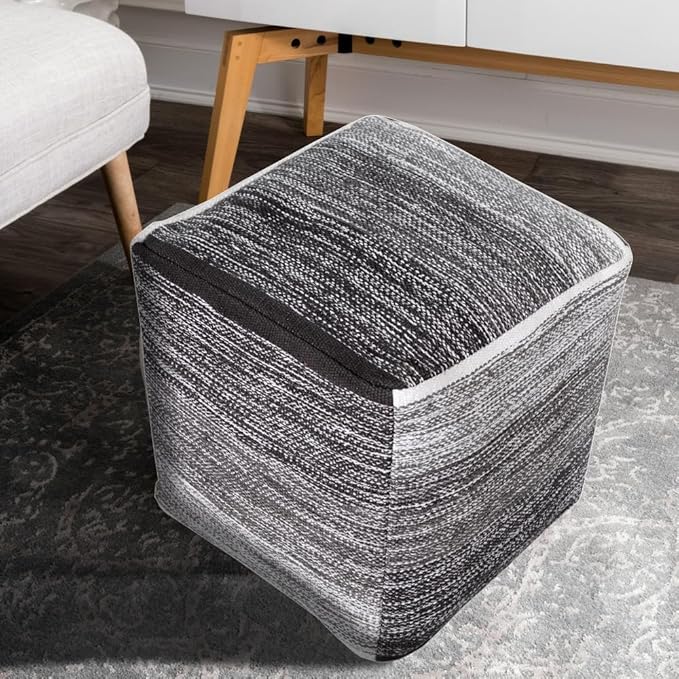 L.R. Resources Pablo Distressed Cubic Pouf Ottoman, 16" x 16", Grey