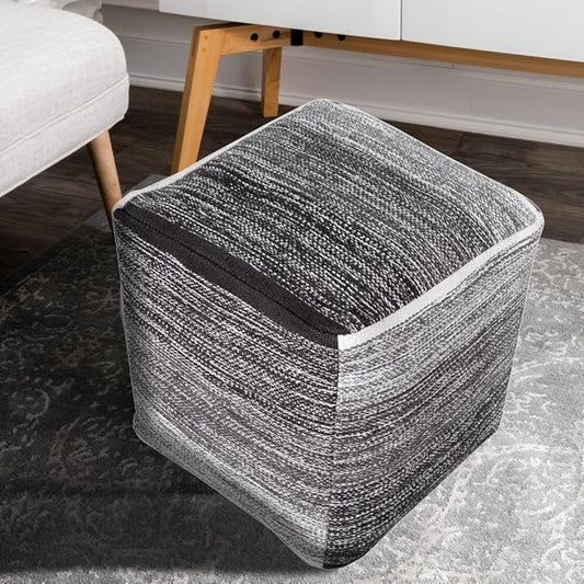 L.R. Resources Pablo Distressed Cubic Pouf Ottoman, 16" x 16", Grey