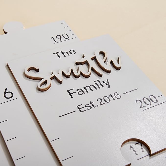 Custom Wooden Kids Height Chart with Name Date - Cute Wall Growth Measurement Ruler for Baby Boys & Girls, Nursery & Room Decor - Easy Install, Premium Wood