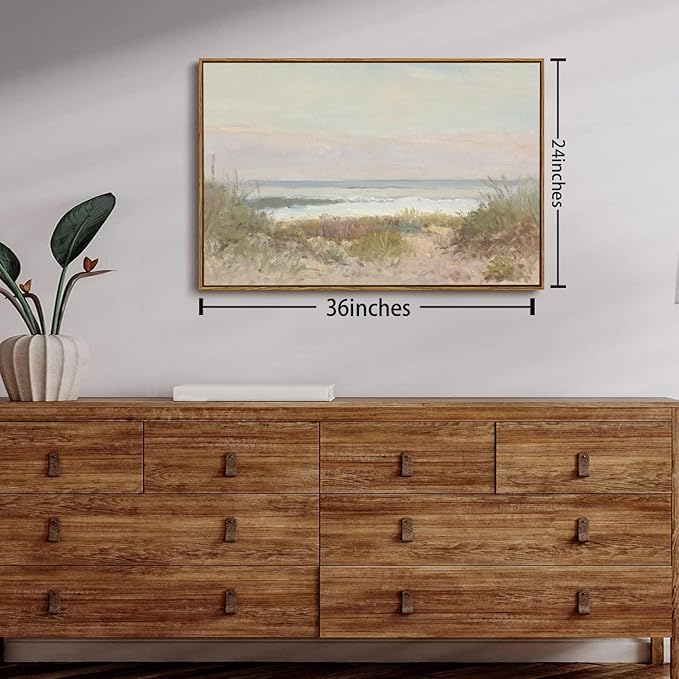 OIQArtOIQ Vintage Landscape Canvas Wall Art Framed Natural Scenery Painting Artwork Prints France Country Wilderness Farmhouse Decor Pictures Kitchen Bedroom Living Room Bathroom