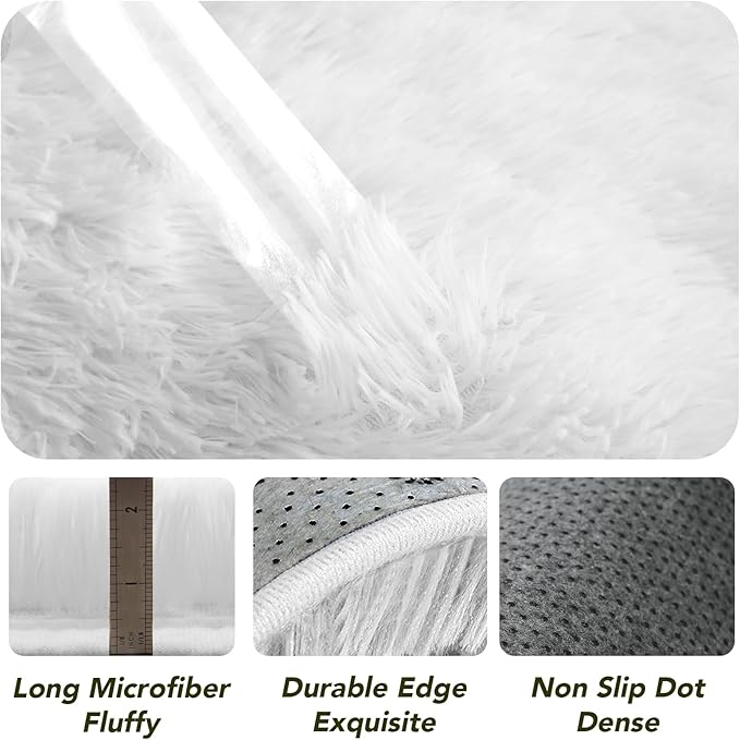 CAIYUECS White Round Rug for Bedroom: 6x6 Feet Soft and Fluffy Area Rug for Living Room- Circle Furry Plush Rug for Kids Room, Dorm- Fuzzy Rugs for Living Room, Home Decor (6ft, White)