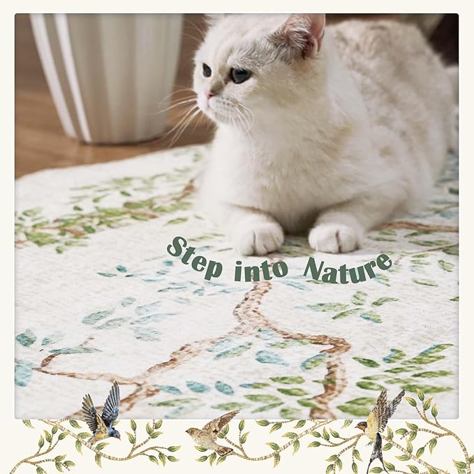 jinchan Yarden Botanical Birds 6x9 Ivory Area Rugs for Living Room Washable Non Slip Soft Nature Plants Modern Kids Carpet Vintage Ultra Thin Low Pile Indoor Rug for Bedroom Nursery Playroom