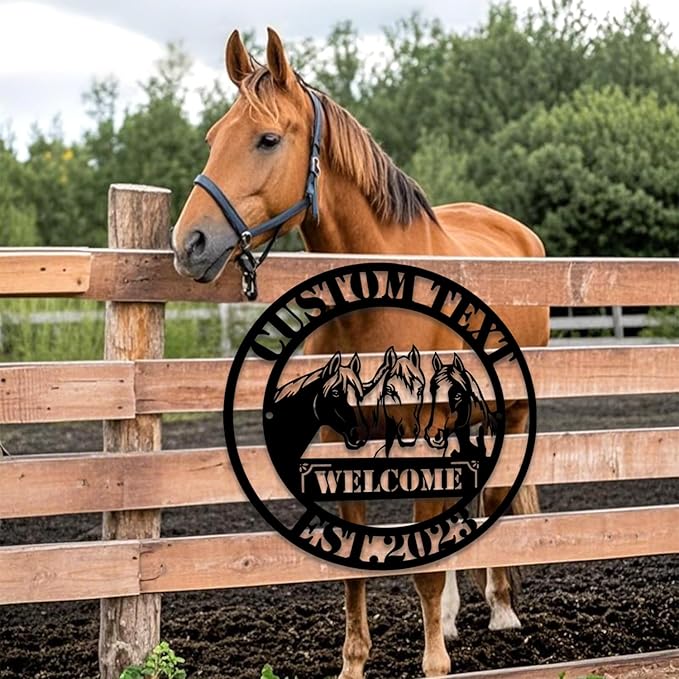Personalized Horses Metal Welcome Sign, Horse Ranch Name Sign, Wall/Door Decor for Horse Stable, Barn, Farmhouse, Farther’s Day Gift for Dad/Grandpa/Farmer