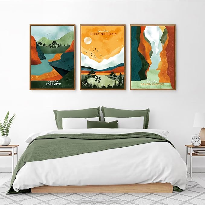 CHDITB National Park Framed Canvas Wall Art Set, Grand Canyon Yosemite Rocky Mountain Wall Decor, Forest Lake Wall Painting, Nature Landscape Art Prints for Living Room, Bedroom, Office - 16"x24"x3