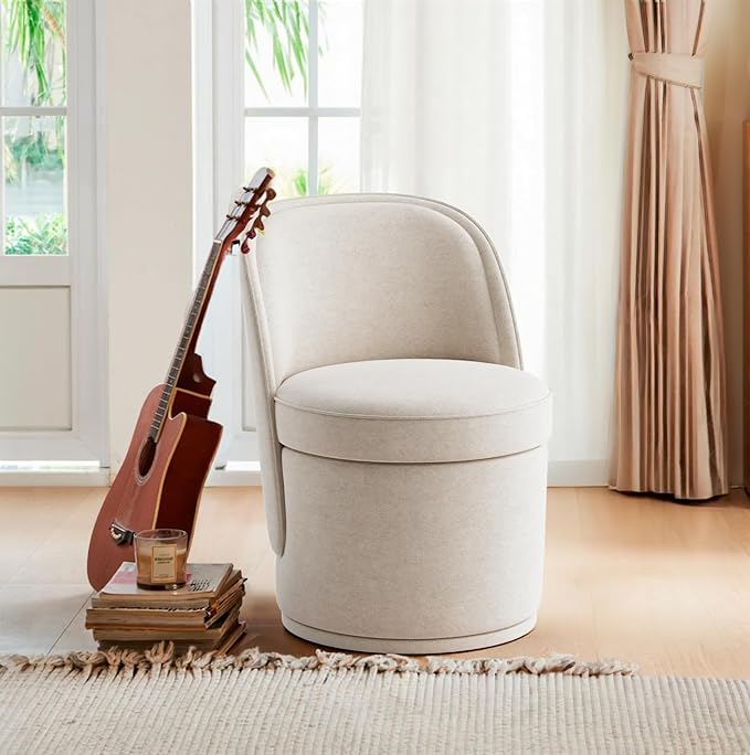 Swivel Accent Chair, 360° Swivel Chair with Hidden Storage, Modern Small Barrel Swivel Armchair for Living Room/Bedroom, Beige