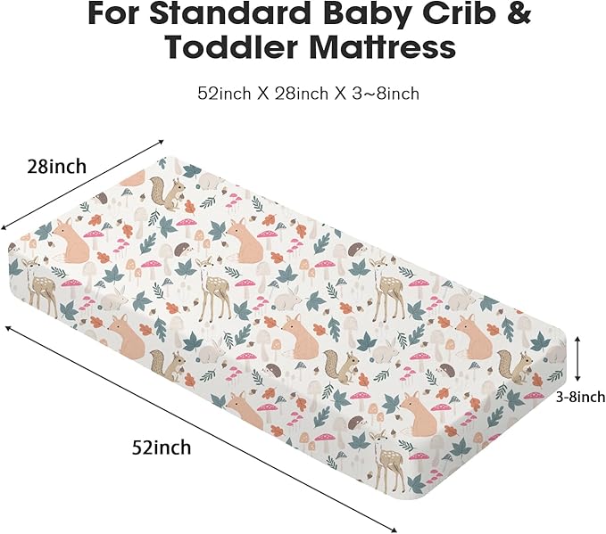 Little Grape Land Crib Sheets 4 Pack for Boys and Girls, Baby Neutral Crib Fitted Sheets for Standard Crib & Toddler Mattress, Super Soft Breathable Fitted Crib Sheet Set, Safari & Squirrel