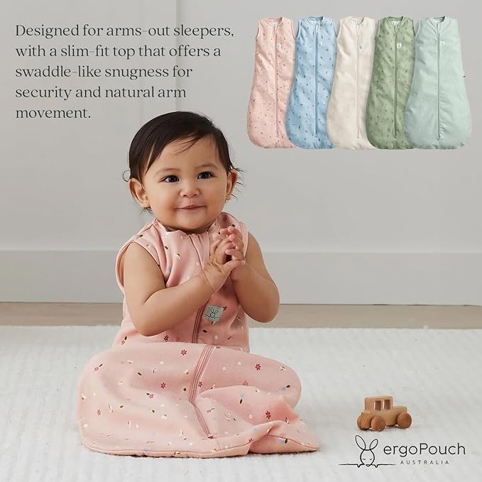 ergoPouch Jersey Sleeping Bag 0.2 TOG – Arms-Out Baby Sleep Sack, Ideal Transition from Swaddling, Slim Fit Keeps Baby Secure & Comfortable, Soft Breathable Fabric (3–12 Months, Berries)