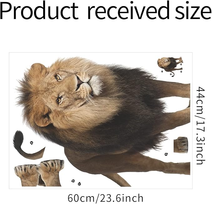 ROFARSO Lifelike Cool Standing Lion Animal Wall Sticker Removable Wall Decal Peel and Stick Wall Art Decoration Home Decor for Nursery Kid Baby Bedroom Living Room Playing Room Mural