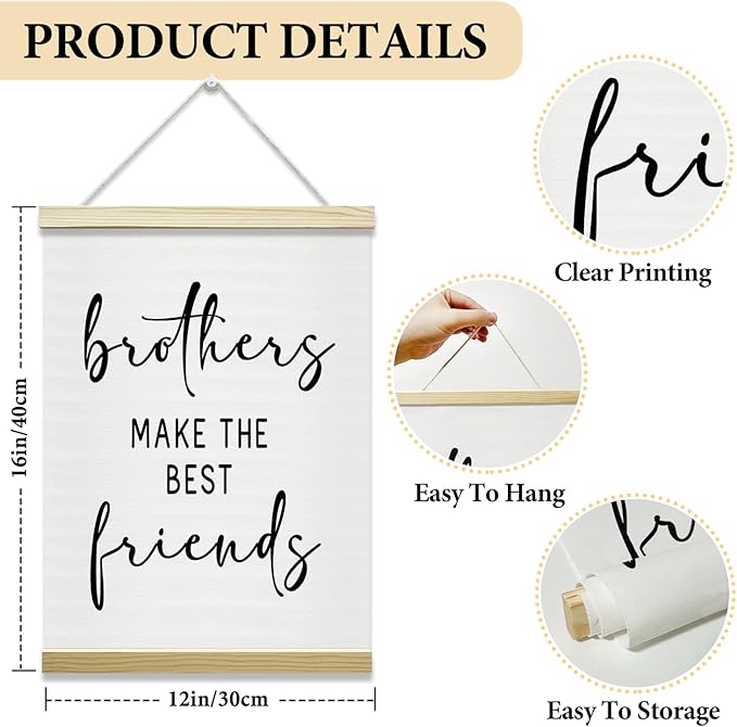 Nopoben Brothers Poster Hanger Frame - Brothers Make the Best Friends, Kids Room Wall Art With Wooden Poster Hanger, Playroom Boys Bedroom Game Room Decor(12x16 Inches)-06