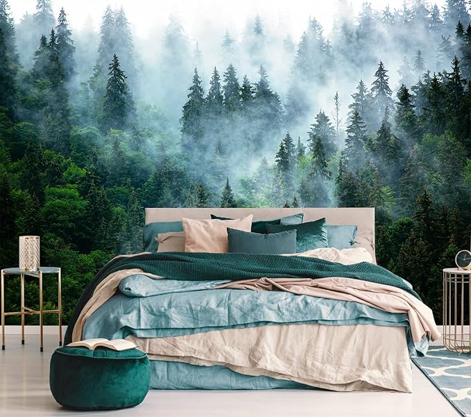 Misty Forest Wallpaper Peel and Stick Foggy Forest Self Adhesive Mural for Living Room Bedroom 137"x100"