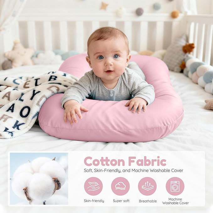 Baby Lounger & Snuggle Nest for Newborn 0-24 Months, Baby Nest Supervised Breathable Cotton for Newborn, Newborn Essentials Gifts, Breathable Portable Infant Lounnger for Travel and Home(Pink