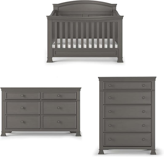 Child Craft Westgate Crib, Double Dresser, and Chest Nursery Set, 3-Piece, Includes 4-in-1 Convertible Crib, Dresser, and Chest (Chelsea Gray)