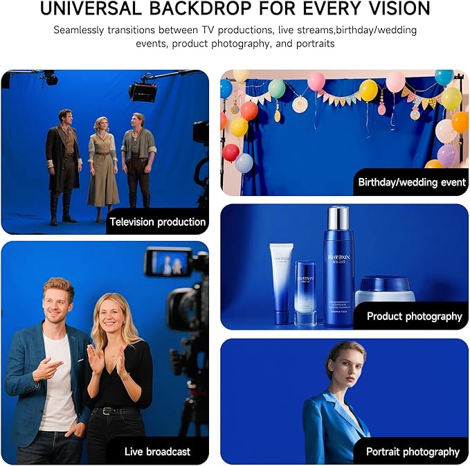 YSKE-Y1 10x7ft Blue Photo Backdrop Background, Seamless Fabric Photography Backdrop Curtain Screen for Photoshoot Video Studio Party